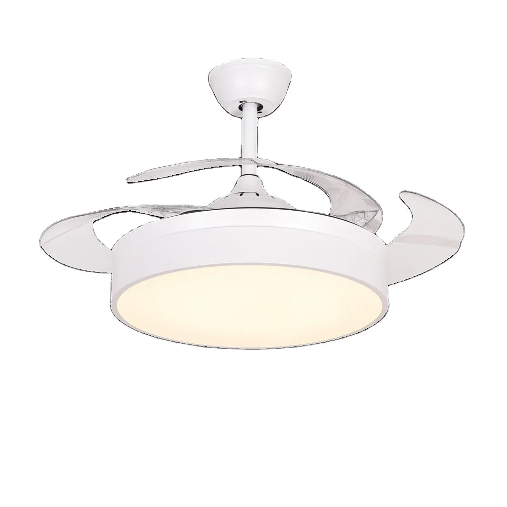 All White 42cm Ceiling Fan Lamp 4 Blades Modern Decorative 60W Dimming Ceiling Fans Light ceiling fan with light