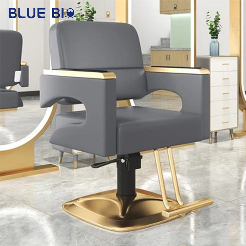 Modern Simple Golden Stainless Steel Armrest Hair Cutting Chair Adjustable Rotating Barber Shop Hair Salon Chair