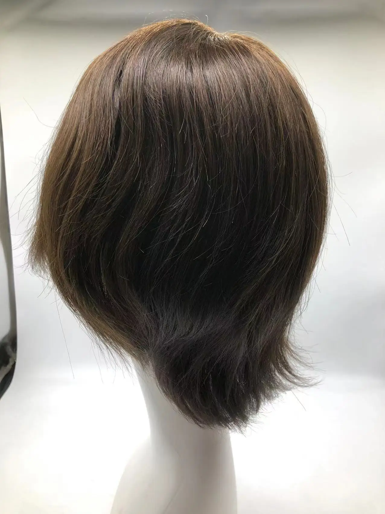 HQ Natural Brown Silky Human Hair Different hair Length Front Hand Tied Silk Wig Hair System