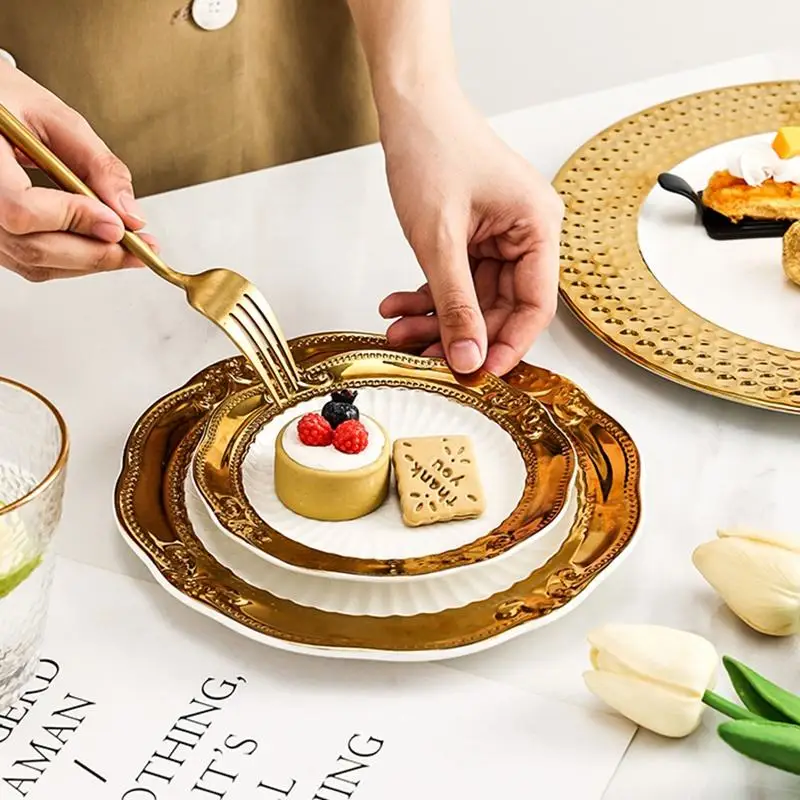 White And Rose Gold Reef Leaf Beaded Rim Charger Dishes