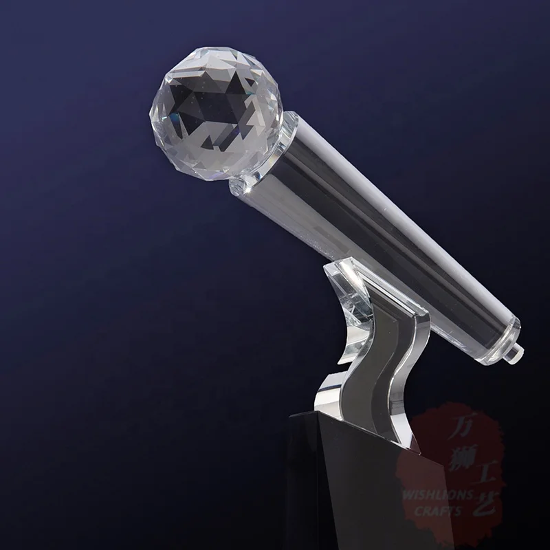 Hot Sale K9 Crystal Music Microphone Trophy Custom Made Transparent Microphone Award Trophy For Music Event Souvenir SPT-13F