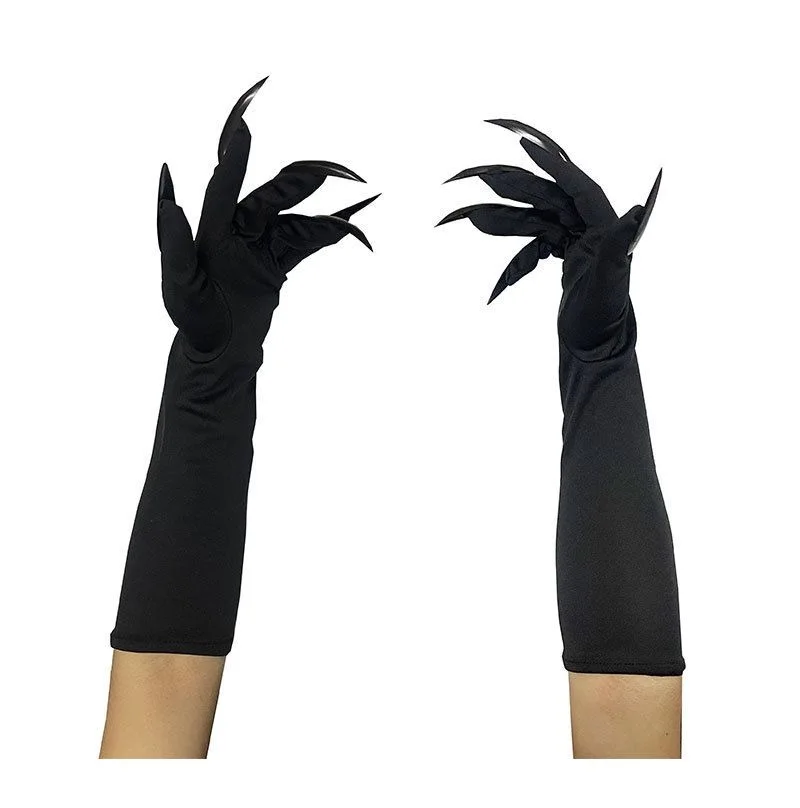 fashionable Black sequin nail polyester material Vampire Witch Halloween costume ghost claw gloves black cosplay