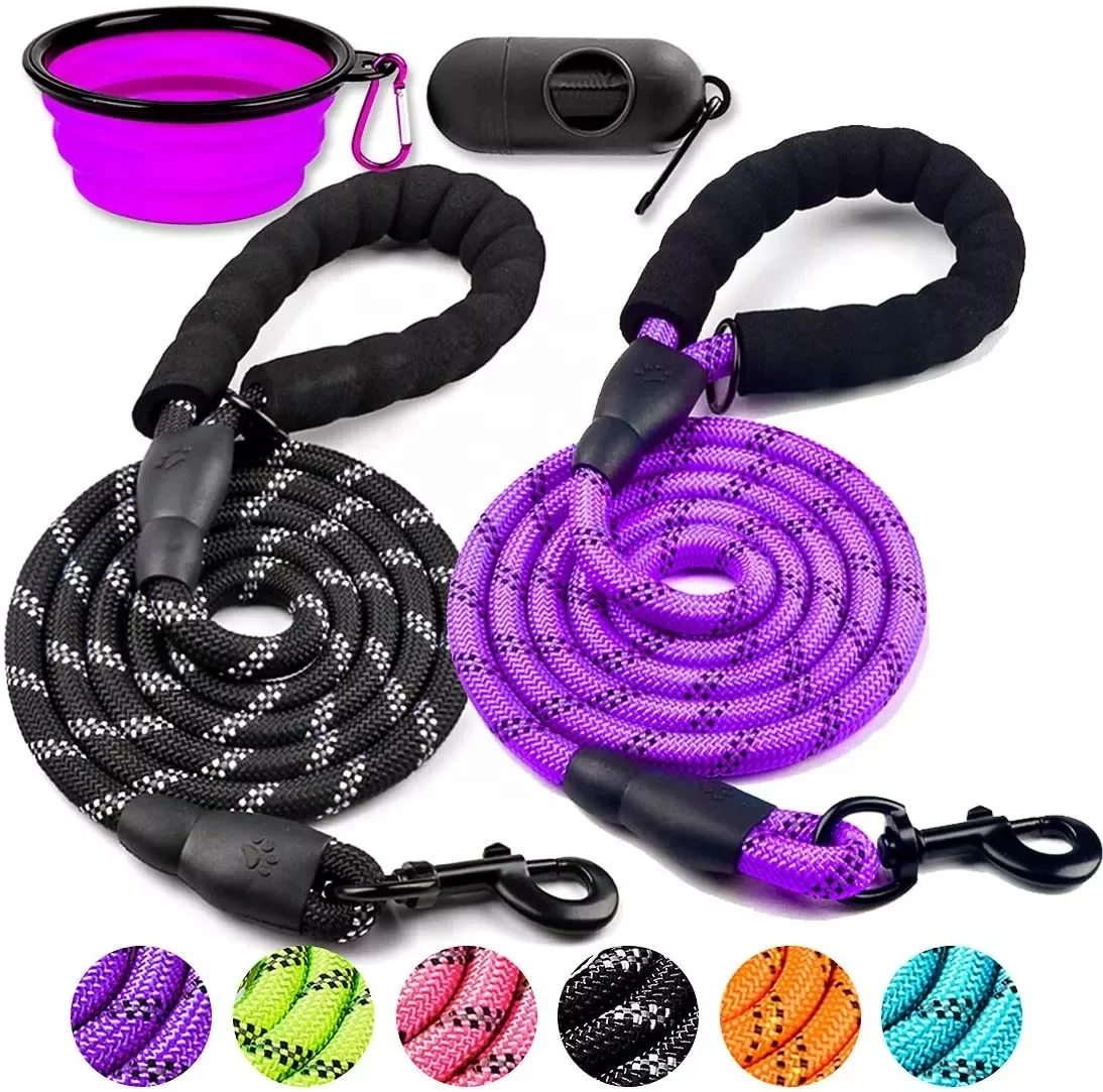5FT Heavy Duty Reflective Climbing Dog Rope Leash with Soft Foam Handle for Training