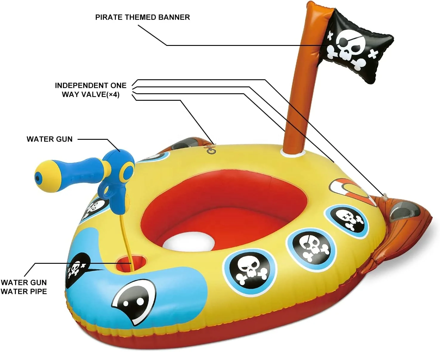Inflatable Pool Float with water Gun,Firetruck and Pirate ship pool floats Swimming pool Fun Boat shaped toy for kids