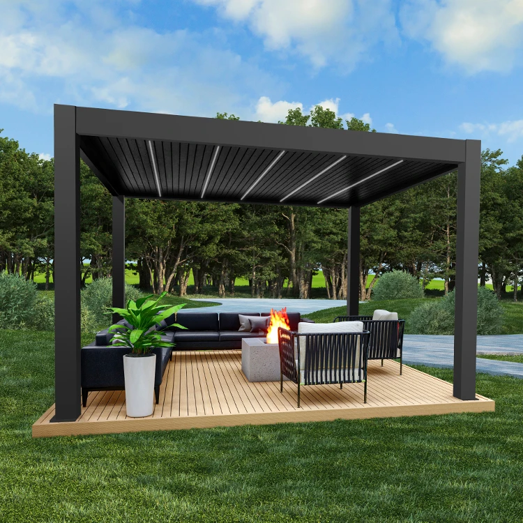 Motorised Outdoor Gazebo Modern Aluminium Louvre Roof Bioclimatic Pergola for Sunshade