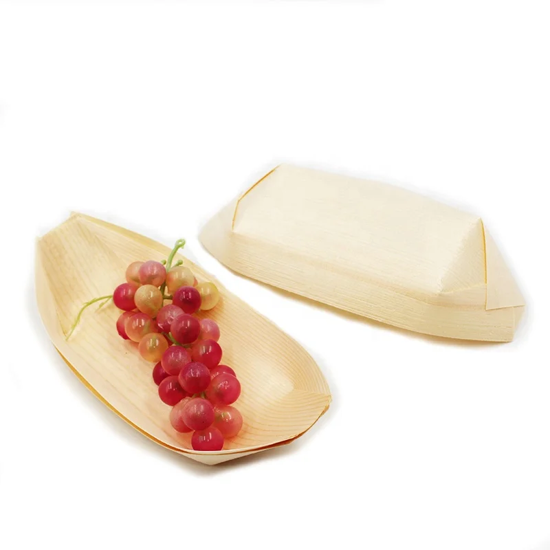 Eco-friendly Wooden Sushi Boat Serving Tray Disposable Food Plates