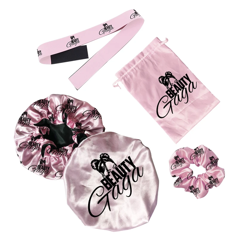 double layer and hair silk reversible bonnets with logo and adjustable rope custom satin bonnet