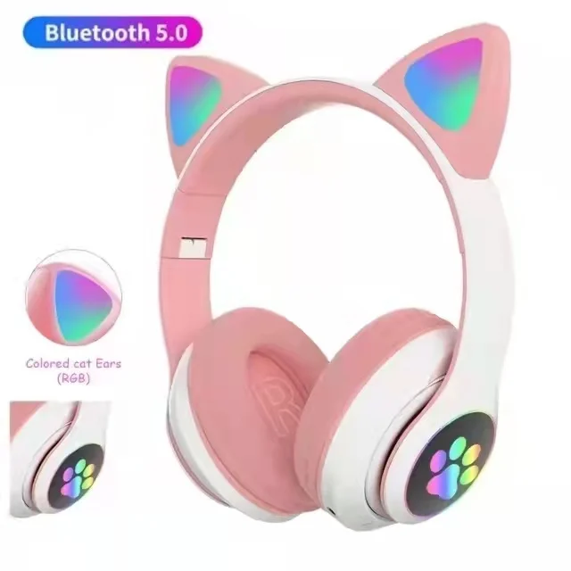 TWS Cute Cat Ear wireless Headphone with Mic Can Control LED Gift for Kids Girl Music Helmet Phone Headset Wireless Earphones