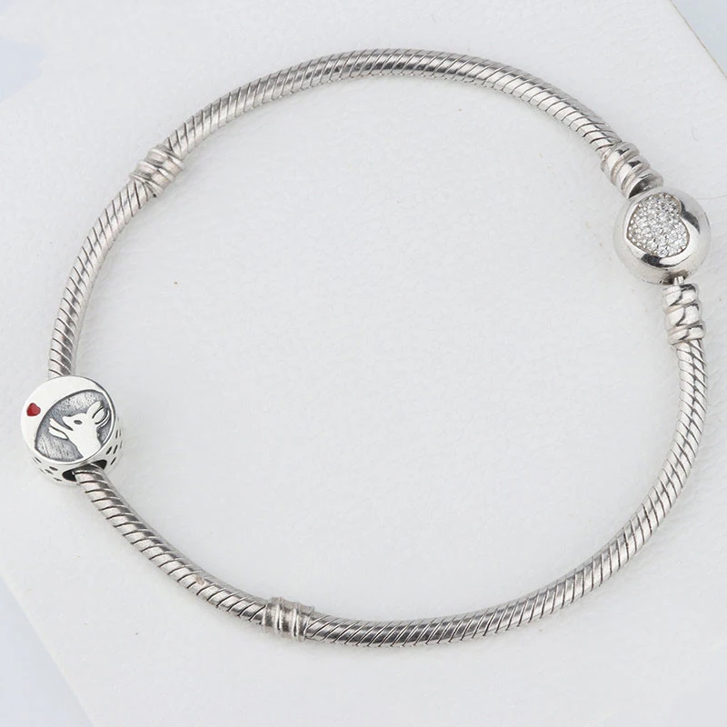 Real 925 sterling silver Fashion Clip Cute Bird Cat Owl Rabbit Beaded Beads Charm Bracelets for Woman Jewelry with Charms