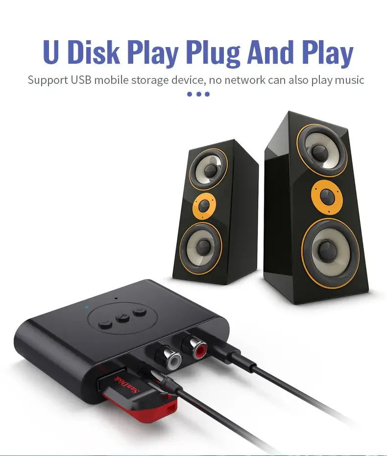 B21 Bluetooth 5 2 аудио приемник NFC U диск RCA 3 мм AUX USB стерео музыкальный беспроводной адаптер с микрофоном для автомобиля