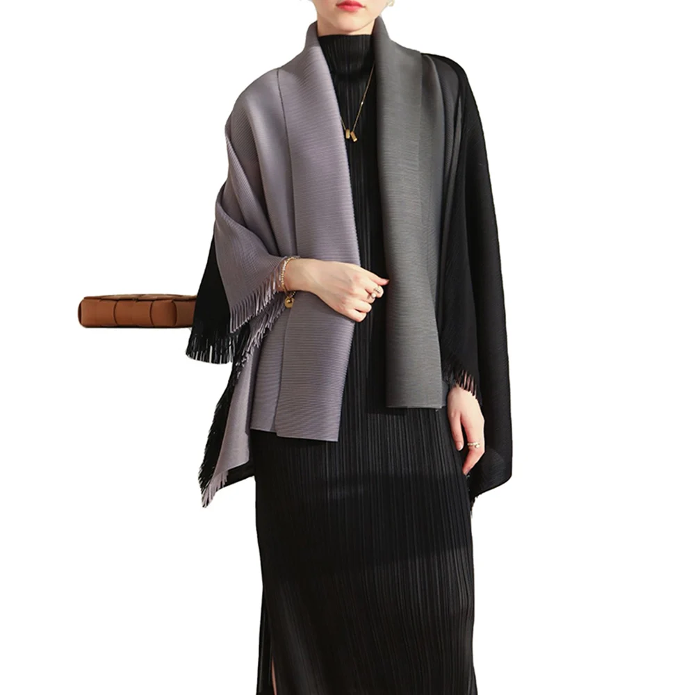 
FXZ Latest Design 2020 Korean Style Casual Women Shawl Fashion Tassel Ladies Pleated Plus Size Coats 