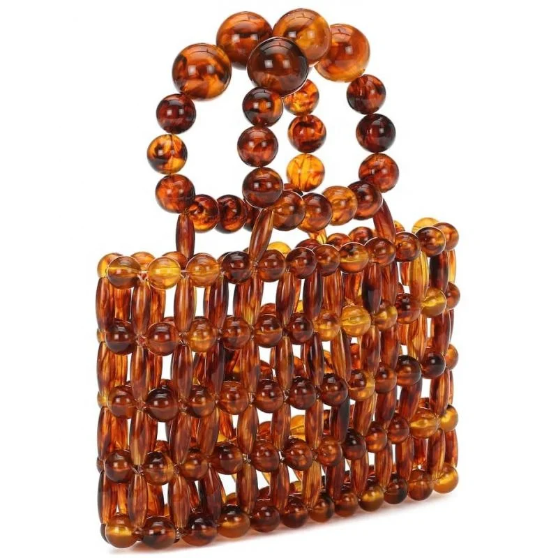 Women Bead BagAcrylic Tote Bags Handmade Weave Crystal  Bags Hollow out Casual summer beach  bag