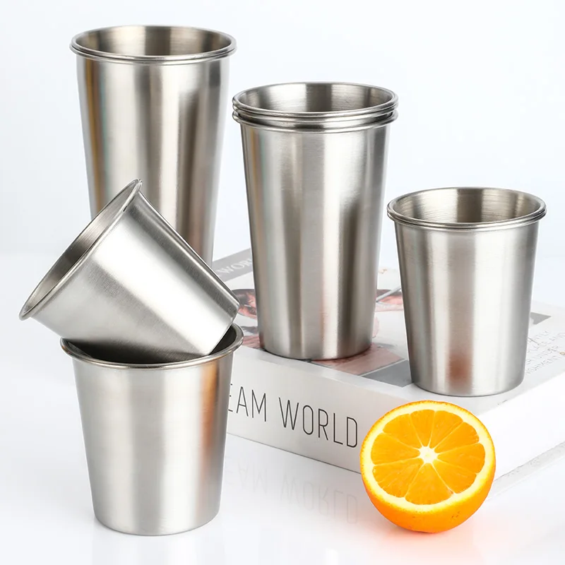 Stainless Steel Cups 16oz Pint Cups Premium Metal Cup Stackable Durable Drinking Glass