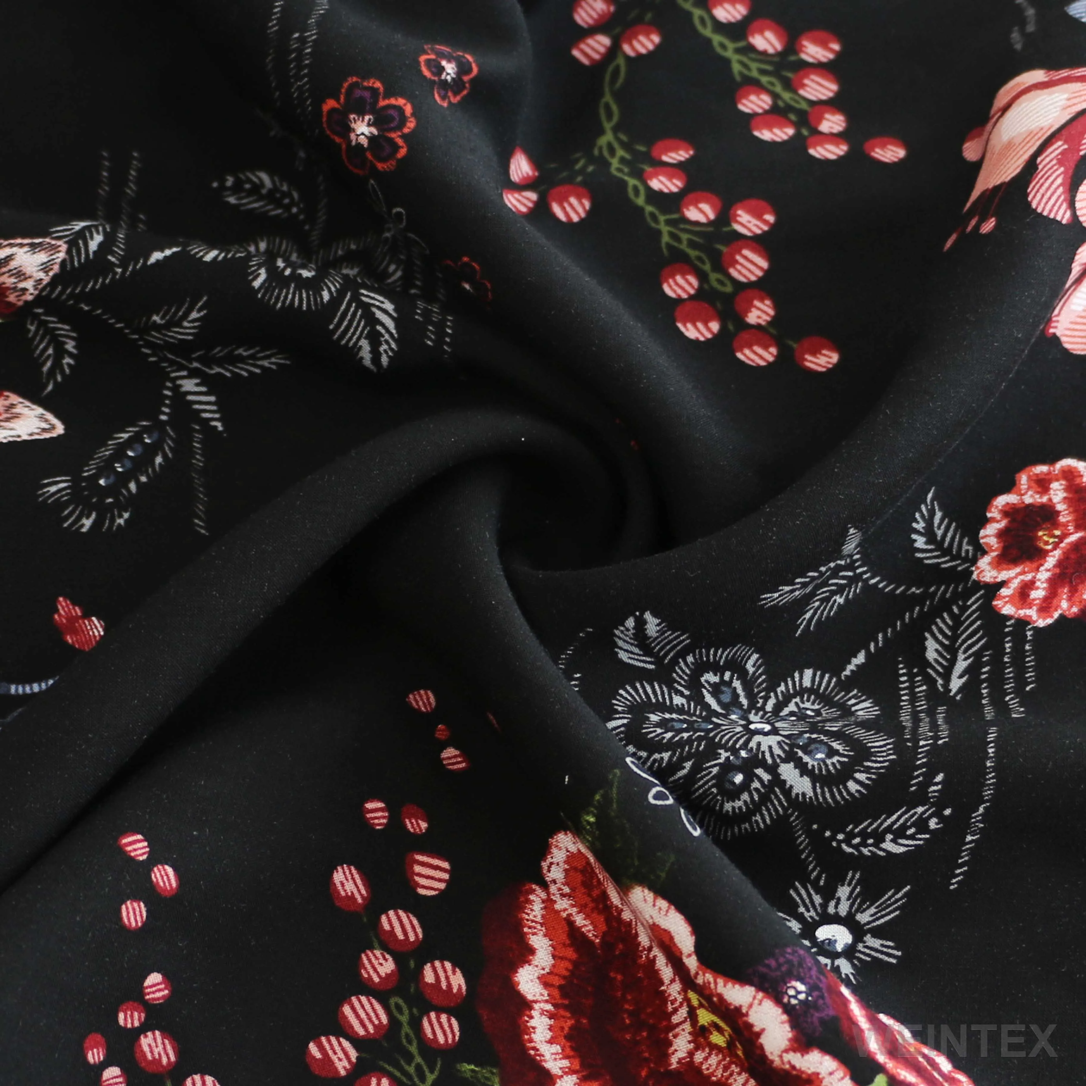 
WI-R01-92649 100% rayon fabric rolled 3068 stock rayon flower printed per meter for dress 