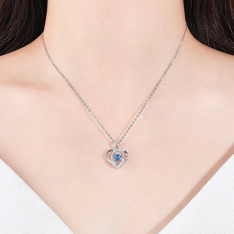 Exquisite Women Charm Necklace Jewelry 925 Sterling Silver Pave Blue CZ Zircon Love Heart Pendant Necklaces