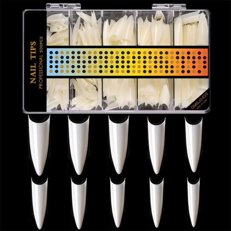 500pcs Clear Natural White Artificial Raindrop Nail Tips in Box