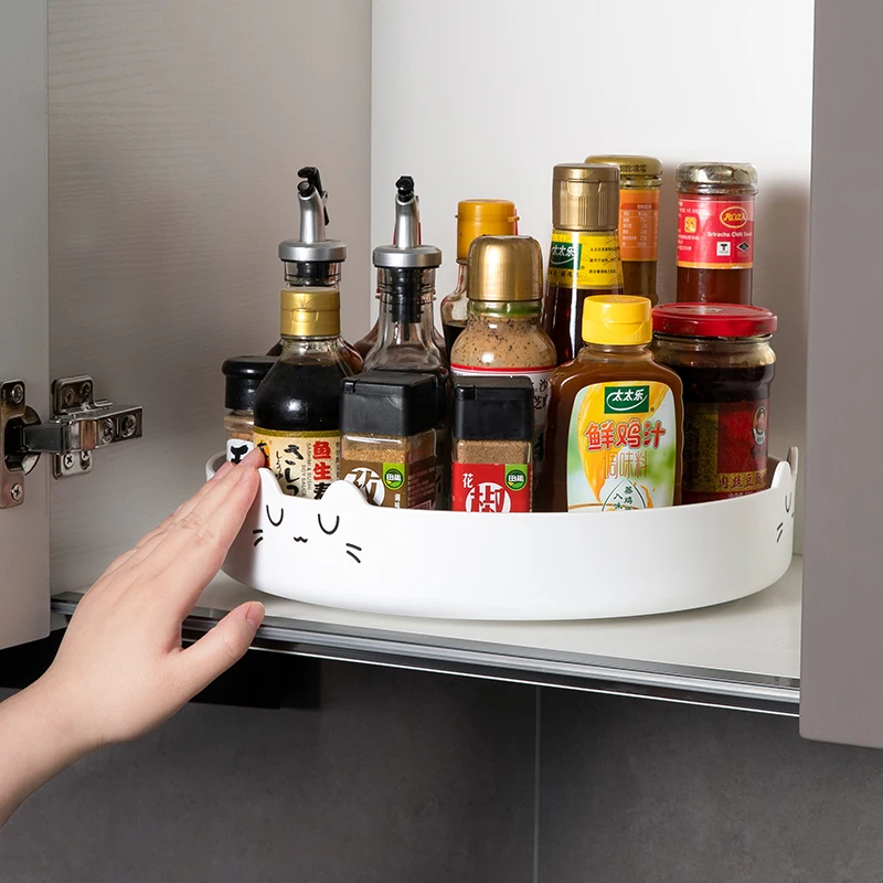 360 degree Rotating Kitchen Organizer Tray Rack Multi-Purpose Kitchen Storage Revolving Tray