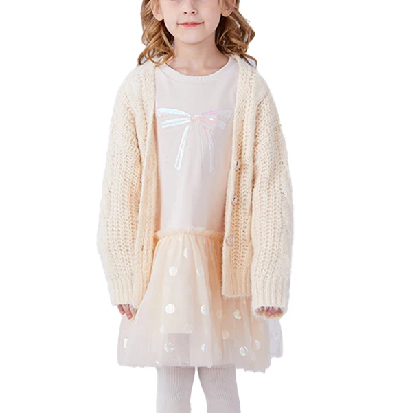 
New style children sweater versatile v-neck girls knitted cardigan 