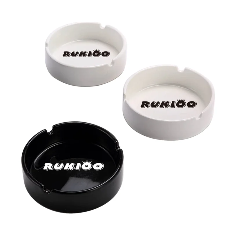 Rukioo Wholesale Round Ceramic Ashtray Smoking Accessories Ceramic Smokeless Ashtray Custom