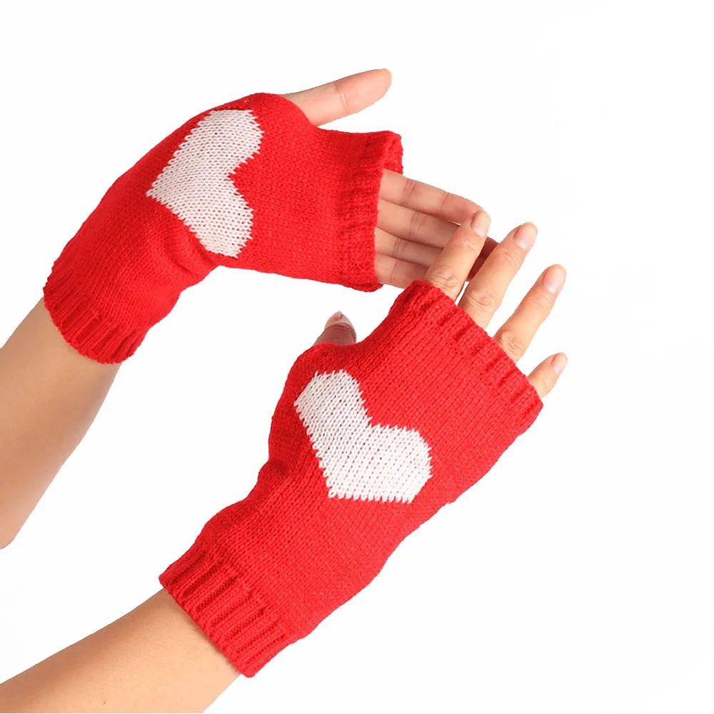 Autumn and winter big love woolen knitted leaky finger warm gloves