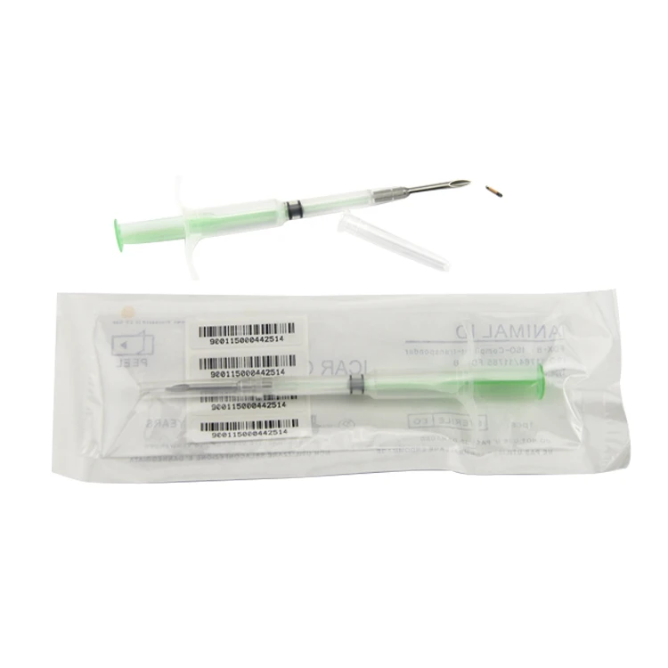 FDX-B 134.2khz 1.25*7MM bio-glass RFID fish microchip with injection syringe