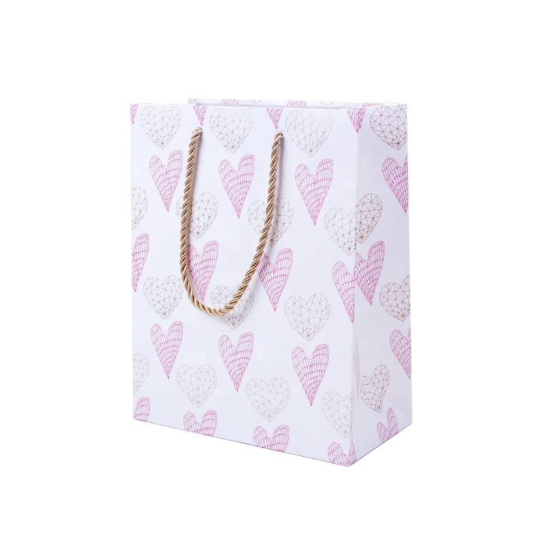 Eco-friendly Width Base Bottom Paper Bag With Heart, White Cardboard Paper Carrier Bags