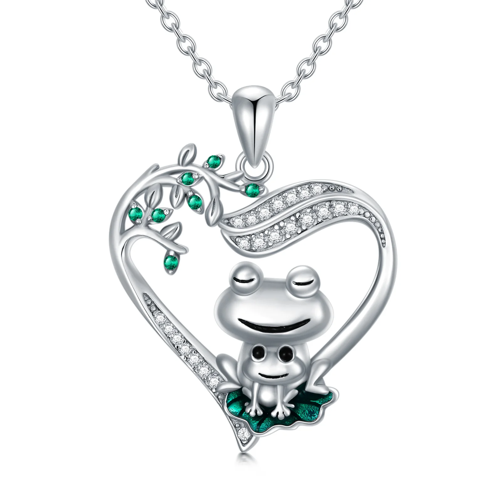 Slovehoony S925 Sterling Silver Cute Frog Animal Pendant Necklace Hug Zircon Heart Necklace Kolye For Women