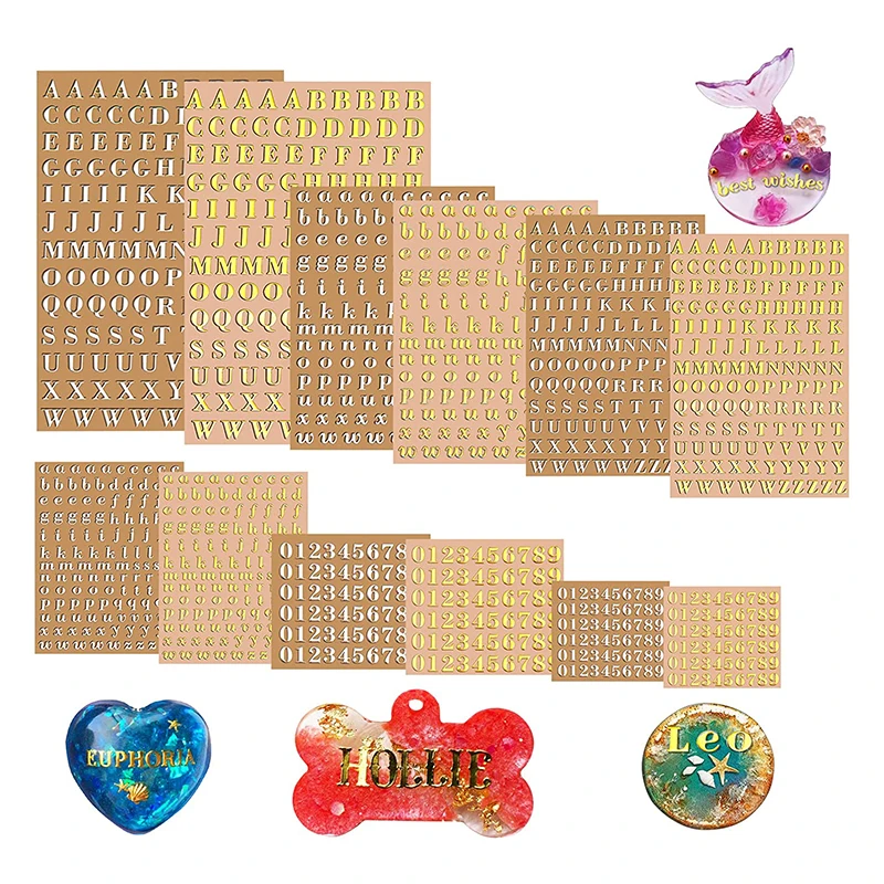 Customized Alphabet Number Gold Silver Small Letter Epoxy Resin Decorative Stickers for Resin Art