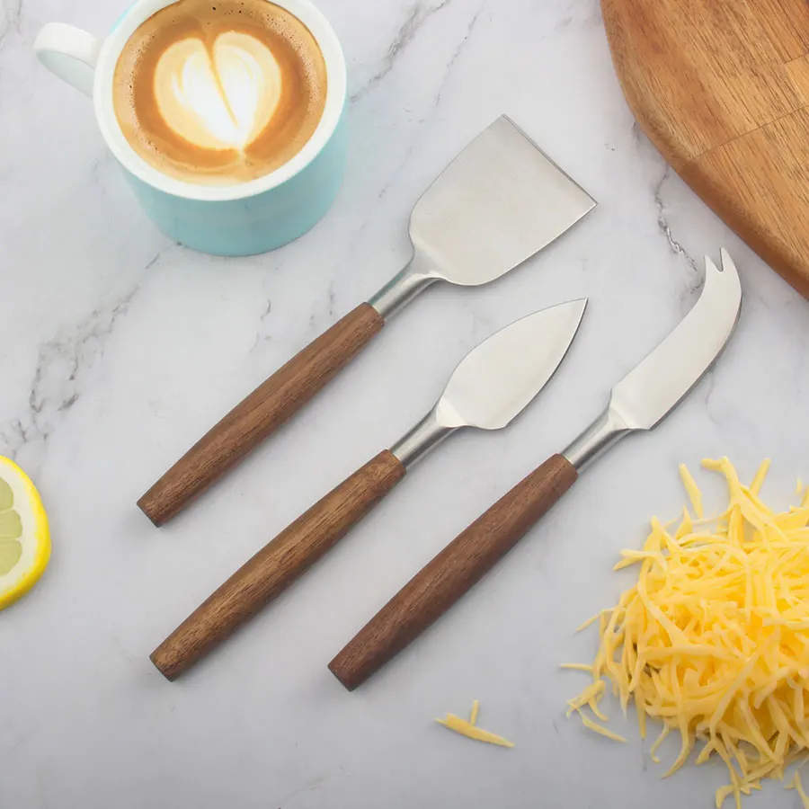 New Arrived Cheese Knives Tools Set Stainless Steel 3 Pcs Butter Spreader Knife With Wooden Handle