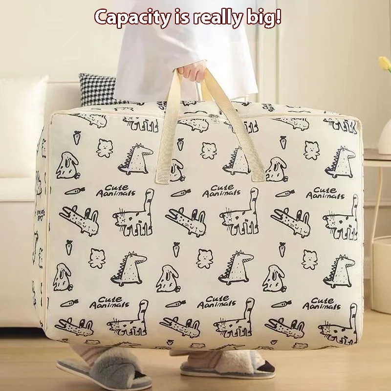 Large Capacity Foldable Cotton Quilt Storage Woven Bag Student Packable Wardrobe Moving Luggage Quilt Clothes Storage Bag
