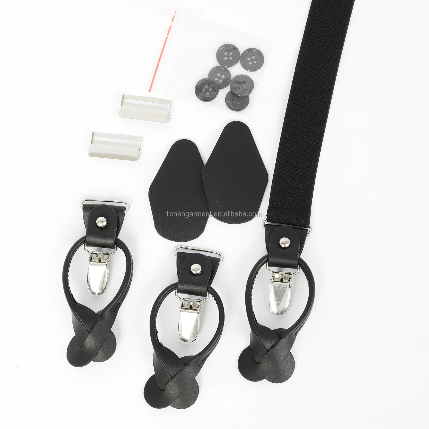 Custom Factory DIY Suspender Clips Silver Metal Holder Clips with PU Leather and 6 Buttons Ideal for Suspenders Accessories