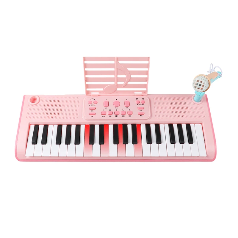 Keyboard Lighting Toy Musical Instruments  ABS Plastic 37 Keys Electronic Piano Toy  With Microphone