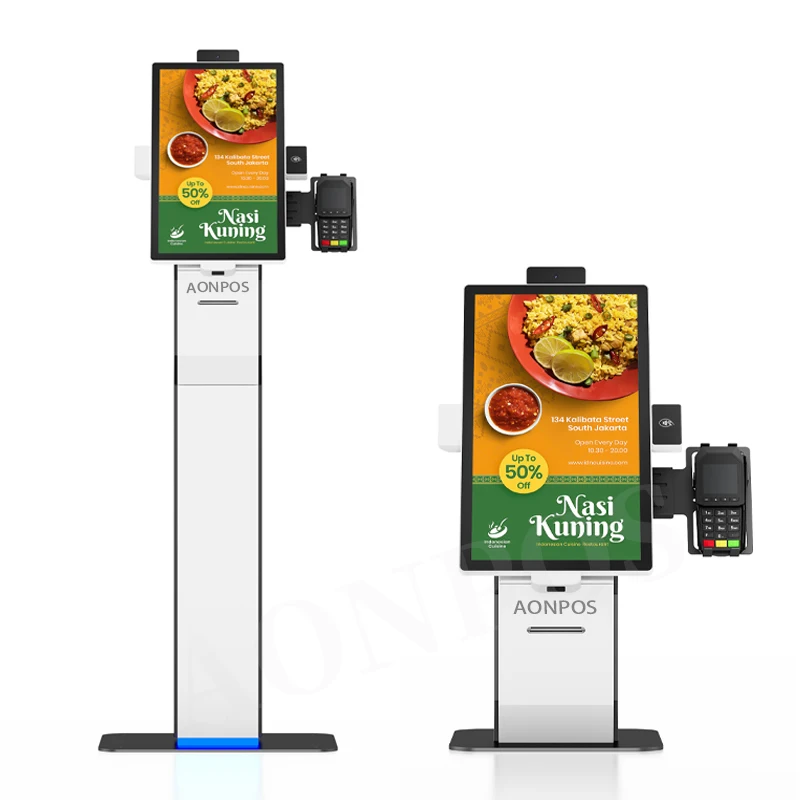Aonpos Table Top Donation Payment Kiosk QR Type Payment Speaker Touch Screen Dessert Self Service Payment Kiosk