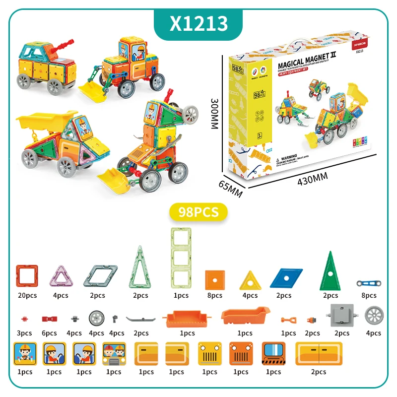 Montessori 3D Construction Building Blocks Toys Kids Magnetic Tiles Car Series DIY Building