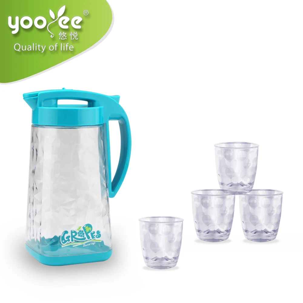 Water Pitcher Jug with Cups Set Design High Quality Plastic New Water Pots & Kettles with Plastic Lock Lid, 4 Cups 300ml Promise