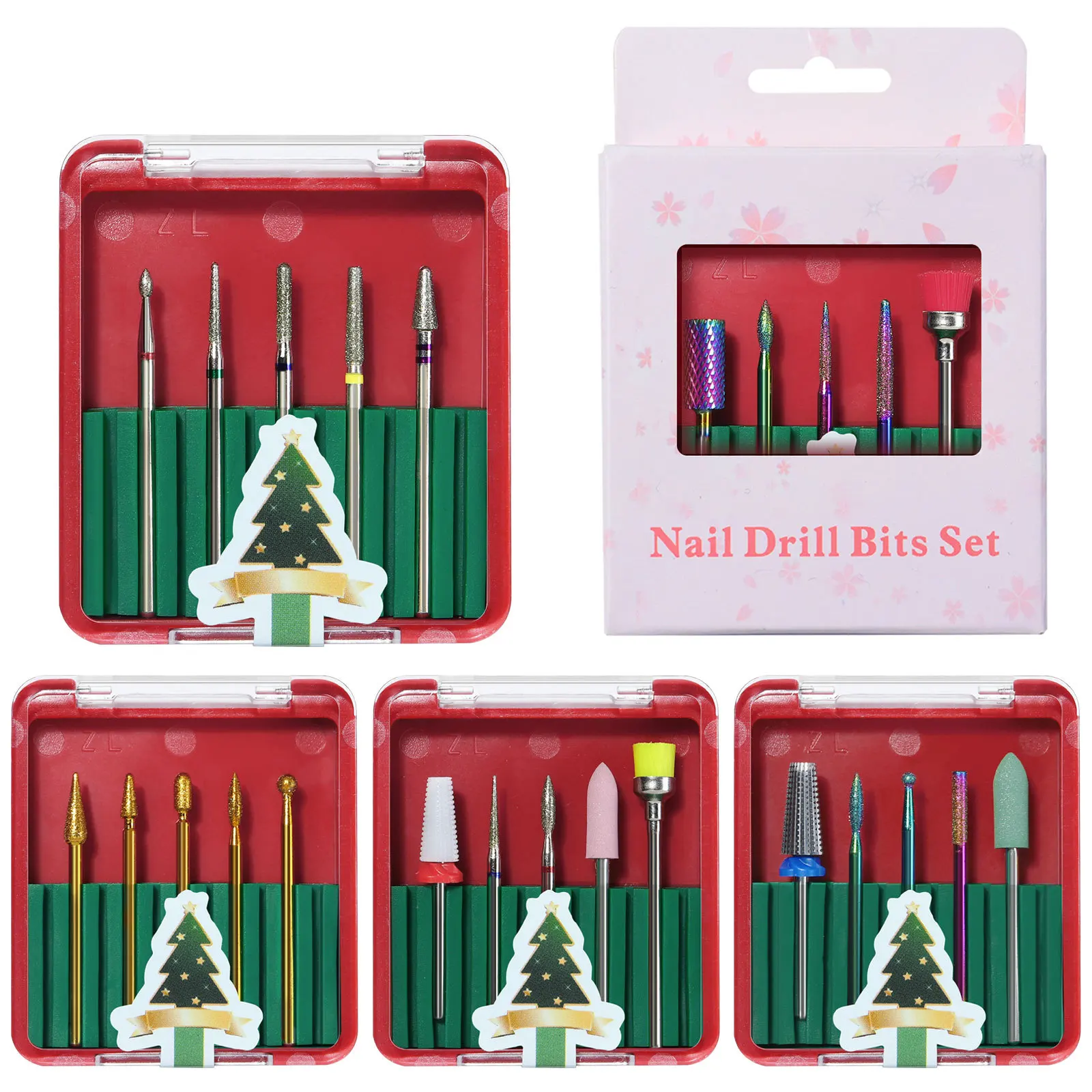 
New Christmas Polishing Head Nail Removal 5 Pcs/ set Manicure Nail Art Tools Tungsten Steel Nail Drill Bits Set 