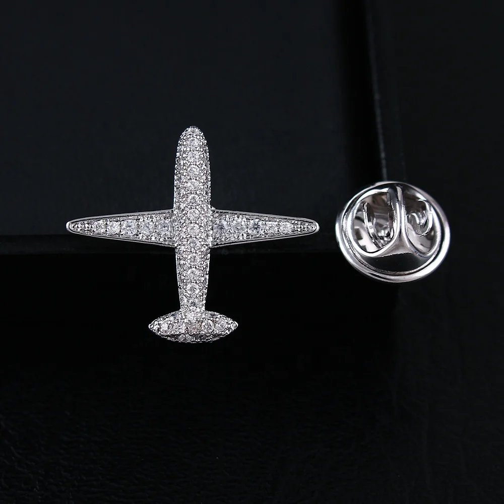 valentines day gift Cheap Men wedding Brooch Decorative Zircon airplane Pin Fashion Accessories Jewelry Gift Hijab plane Pins