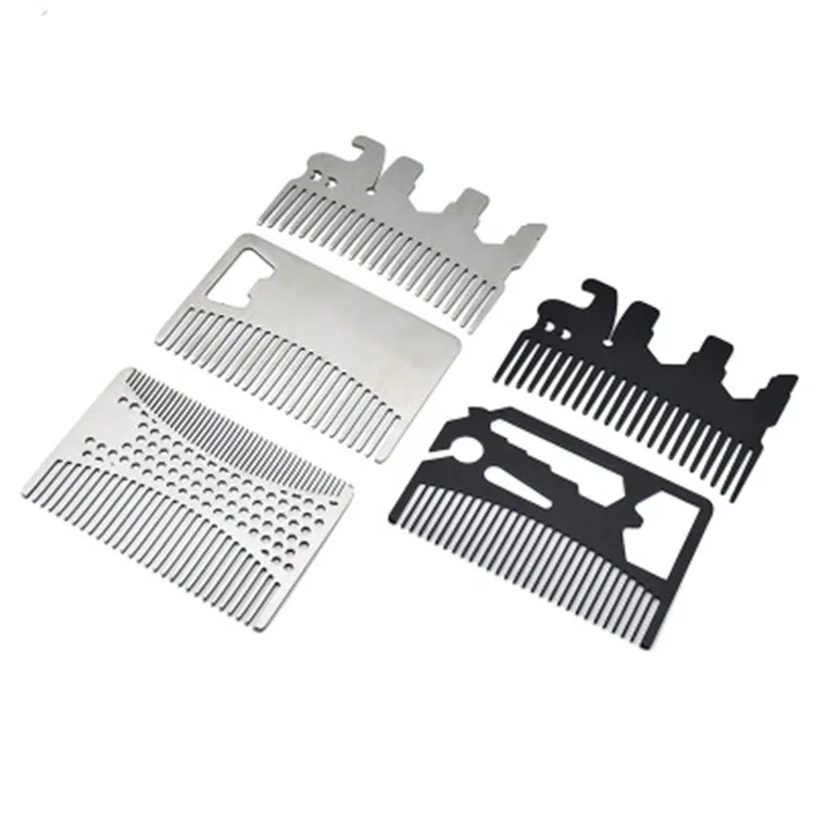 Metal Hair Beard Comb with Bottle Opener Multi-purpose Credit Card Size Tool for Wallet and Pocket Cushion Brush
