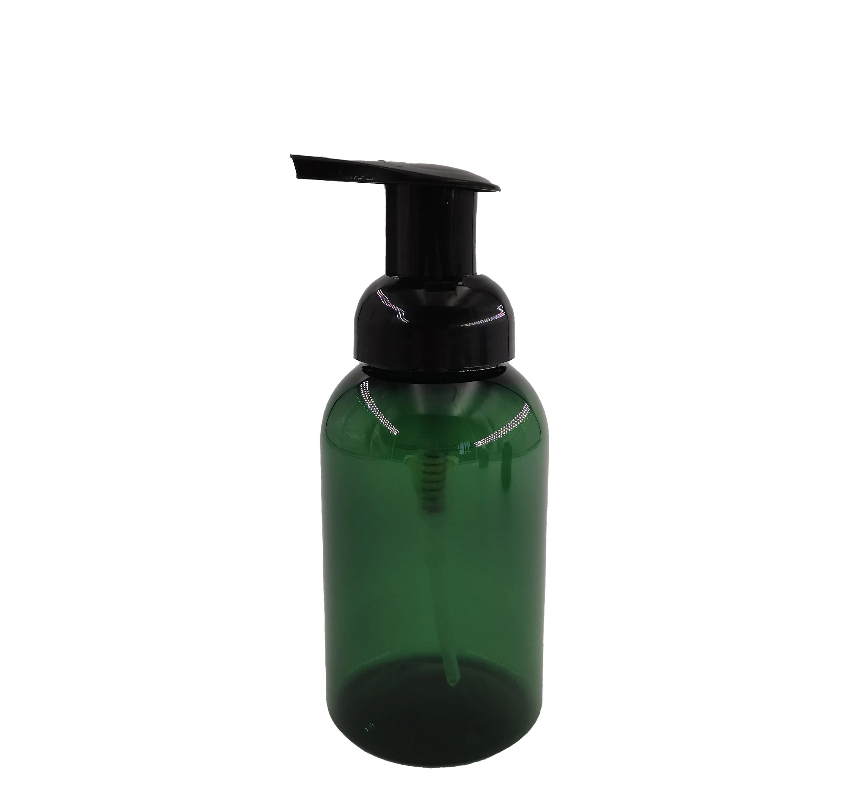 Wholesale 270ml PET green transparent soap foam pump bottles with foamer pump and cap for liquid soap bottle