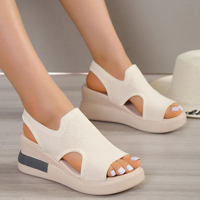 2023 Newest Trendy Big Size Wedge Heel Fish Mouth Heeled Ladies Sandals Woman Sandals Shoes