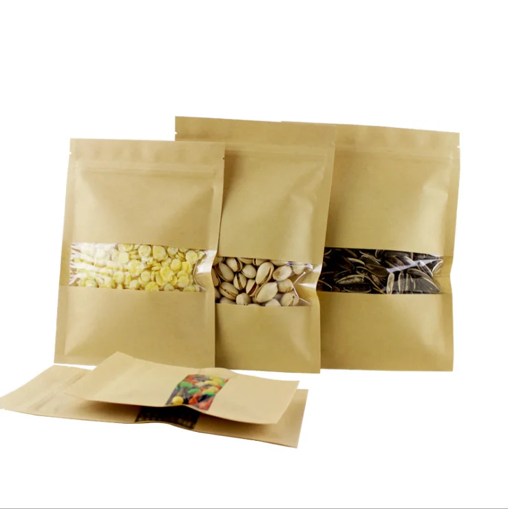 self-sealing custom resealable waterproof biodegradable paper food packaging bag small brown paper bag