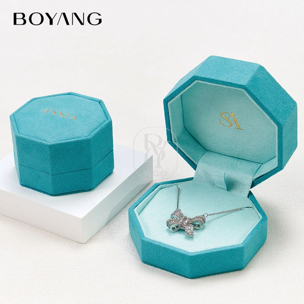 Boyang Custom New Design Luxury Octagonal Velvet Necklace Ring Packaging Jewelry Box with Logo