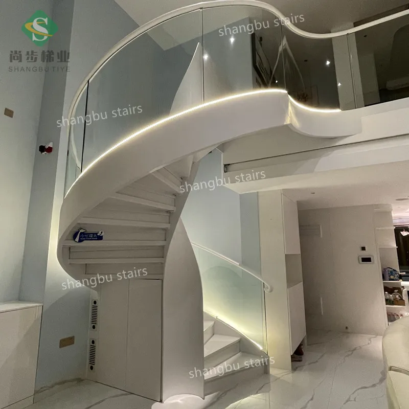 European Design Interior Curved Stair With Marble Tread Luxury Marble Stone Staircase