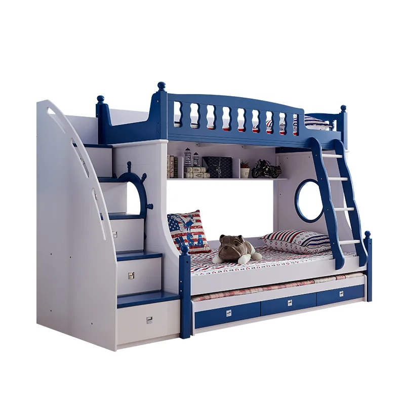 
AliGan double bunk bed for children with bookshelf storage combination bed factory direct sales 