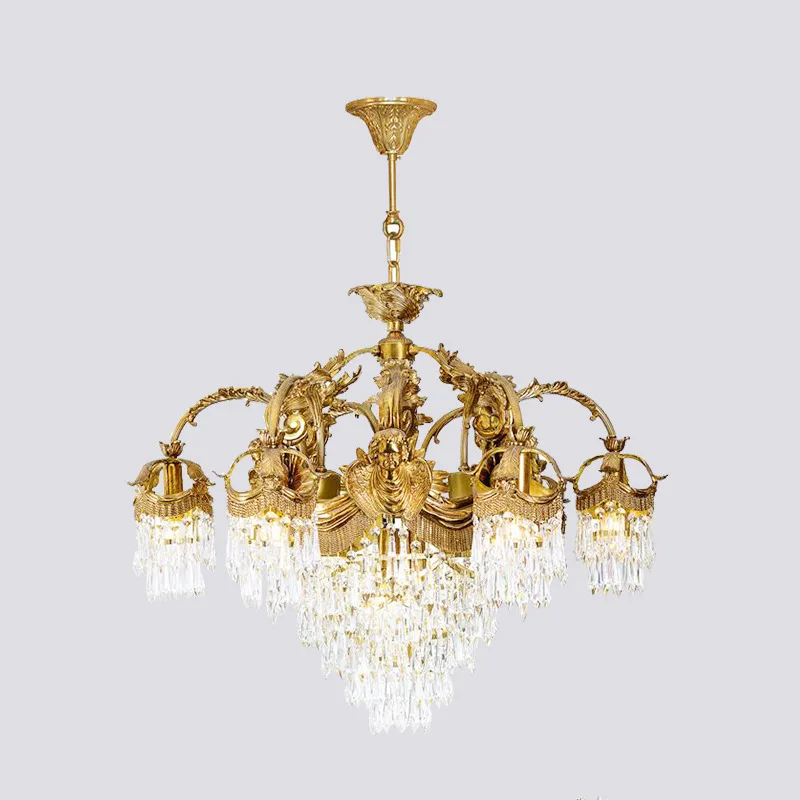 French All-Copper Lamp European-Style Retro for Villa Duplex Living Room Dining Room Bedroom Palace with LED Light Source