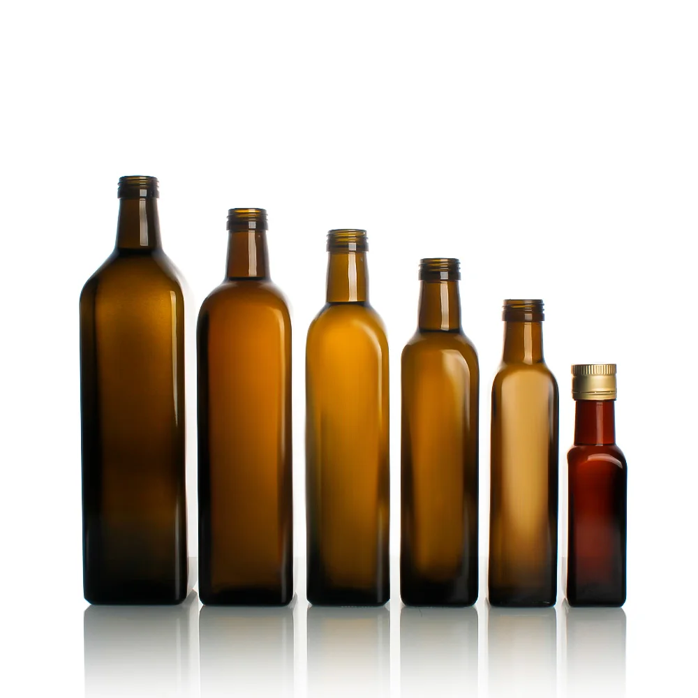 Stock 100ml 250ml 500ml 750ml 1000ml Empty Round square Antique Green clear Olive Oil Glass Bottle With Aluminum Cap