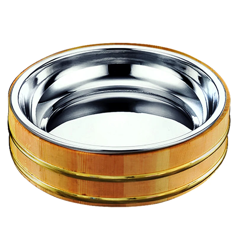 Crayfish Sushi Wood Dish Eco-Friendly Restaurant Plate Dish Polished Bibimbap Wooden Basin Chinese Solid Rice Wooden Barrel