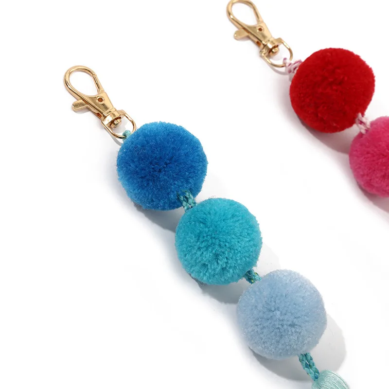 Purse Handbags Bag Decor Charms Pendant Key Ring Colorful Rainbow Boho Long Tassel PomPom Keychain