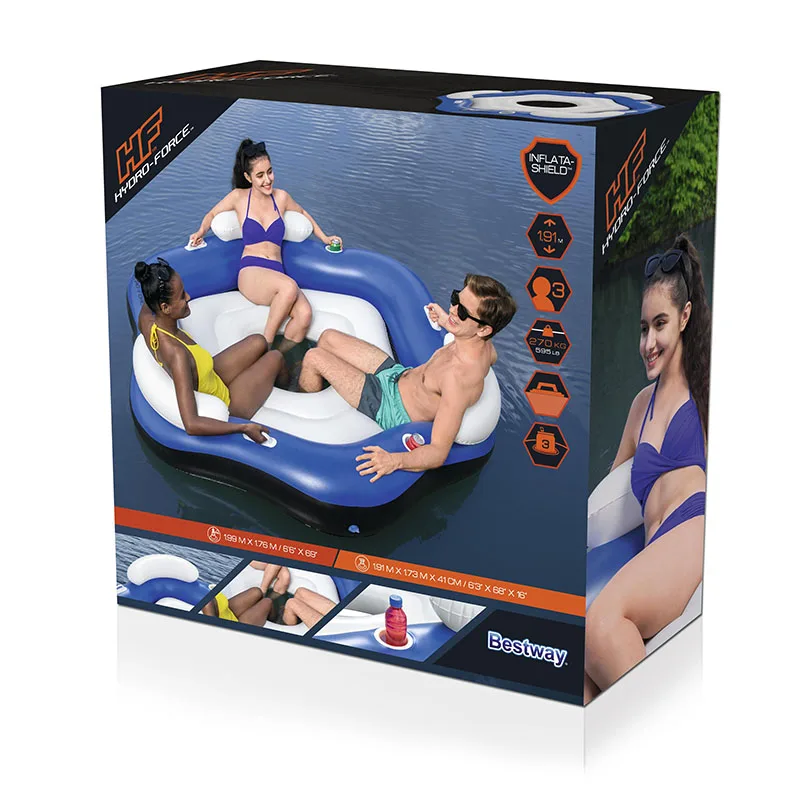 Factory Sale 43111 Inflatable Party Island 1.91m x 1.73m x 0.41m Water Playground For Three Person River Tubes
