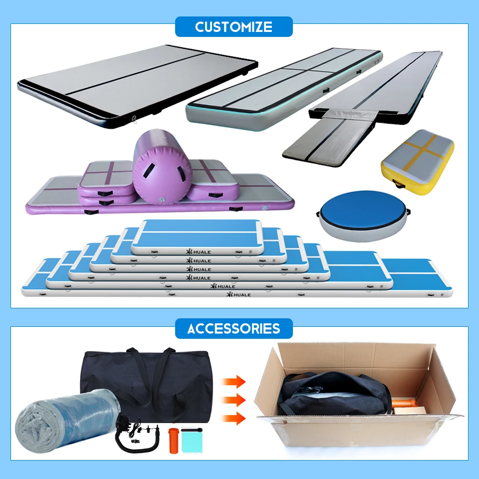 Factory Price Large Airtrack Gym Air Track Tumbling Mat Inflatable Airtrack For Gymnastics Home Use Carbon PVC Sides Gym